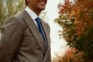 Glen Urquhart Suit with Blue Tussah Silk Tie
