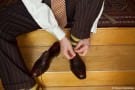 Hayes Shoe Model from Gaziano Girling with Striped Socks