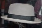 Homburg Hat with light grey brim edge & black hat band