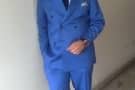 Royal Blue Double Breasted Suit with Suede Tassel Loafers