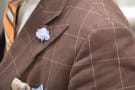 Brown Windowpane Suit Ralph Lauren Purple Label with Boutonniere, pocket Square and Tie