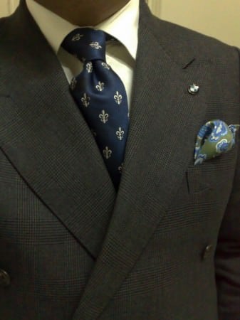 Grey Glen Plaid Suit with Green Pocket Squares