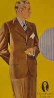 Brown Suit with Finely Blue, Red & Yellow Striped Shirt with Herringbone Striped Tie