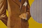 Brown Suit with Finely Blue, Red & Yellow Striped Shirt with Herringbone Striped Tie
