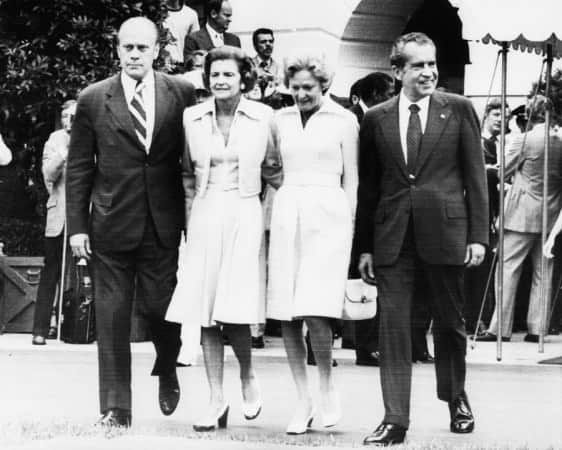 Inauguration of President Ford in a solid suit with a boldly striped tie