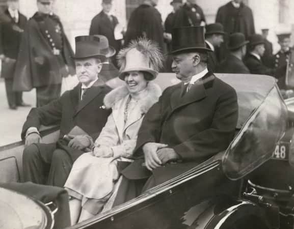 President Coolidge, Mrs. Coolidge and Senator Curtis on the way to the Capitol, March 4, 1925.
