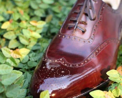 Beautiful captoe water polished St. Crispin Full Brogue in Cherry Red