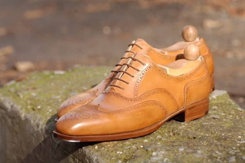 Maftei Full Brogue Oxford in tan with steel tips sideview