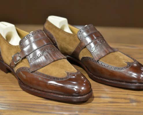 Monk Strap shoe two tone in suede & brown by St. Crispin