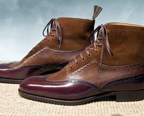 St. Crispin Three tone full brogue boots with different textures - boxcalf embossed and suede