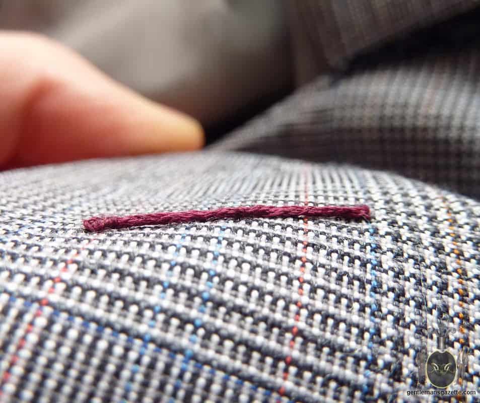 Finished Boutonniere Buttonhole Loop on the backside of a lapel upclose