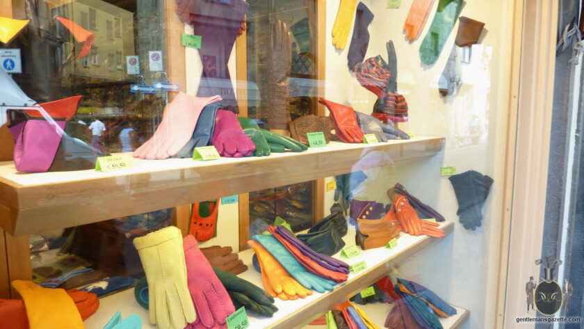 A window display of gloves in Florence, Italy. 