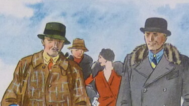 A vintage fashion plate of people wearing Winter Overcoats