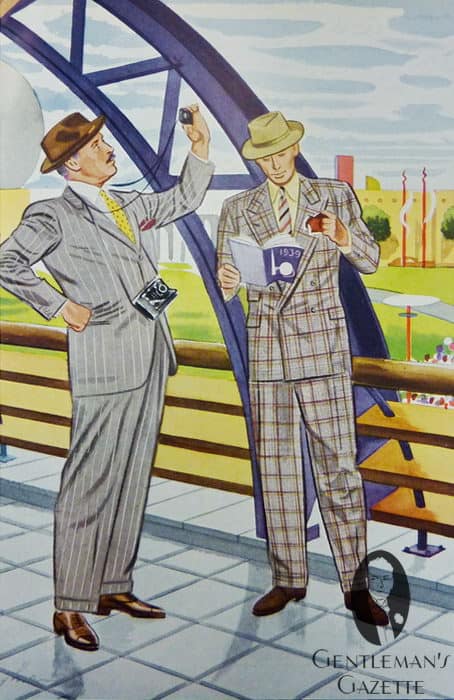 Grey chalk stripe suit with wool challis tie & plaid spring suit
