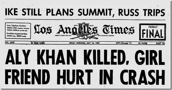 Newspaper Headline of Aly Khan's Death