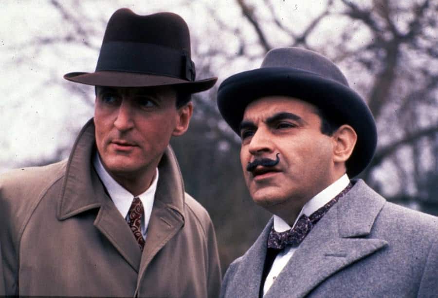 Arthur Hastings & Hercule Poirot in an early episodes - note the gapping collar