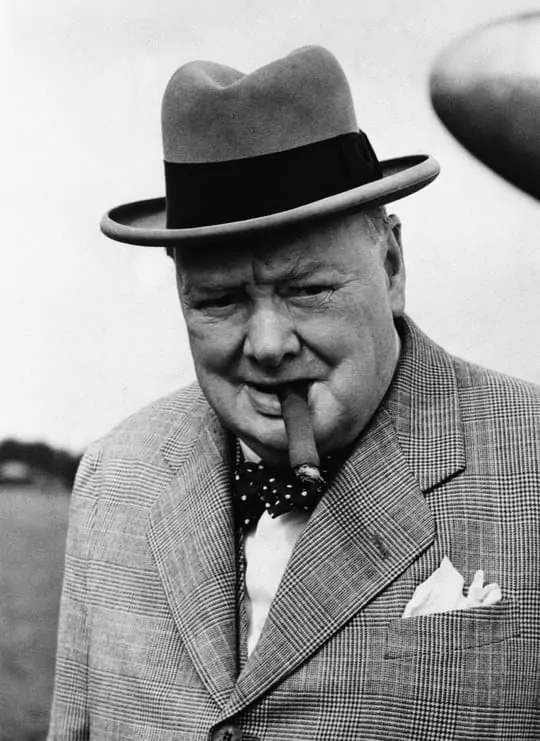 Churchill in Grey Homburg with lighter colored edge trim