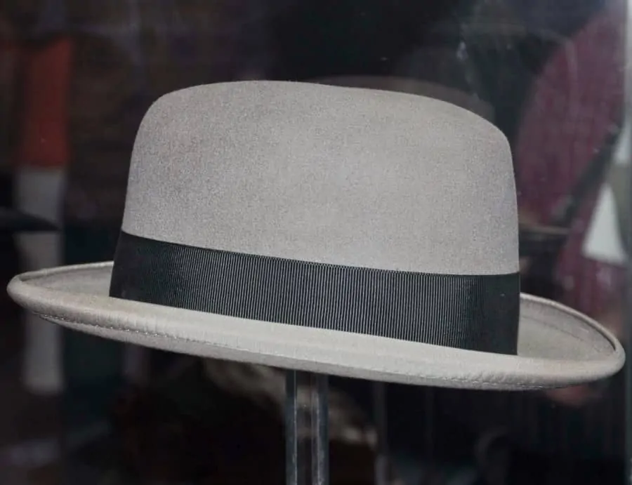 Homburg Hat with light grey brim edge & black hat band