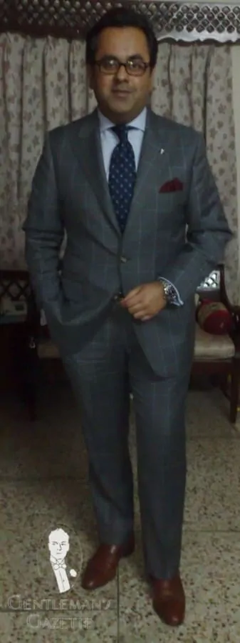 Mid Grey Suit with Light Blue Windowpane