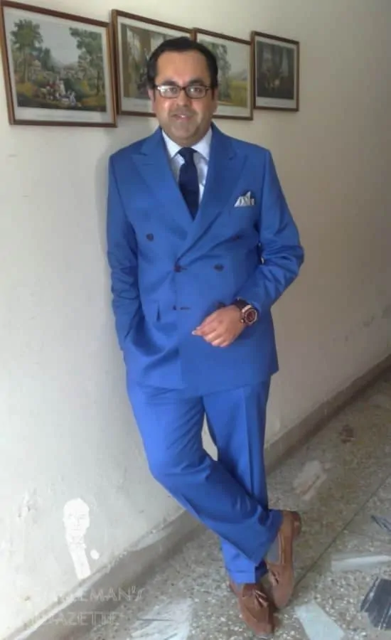 Royal Blue Double Breasted Suit with Suede Tassel Loafers