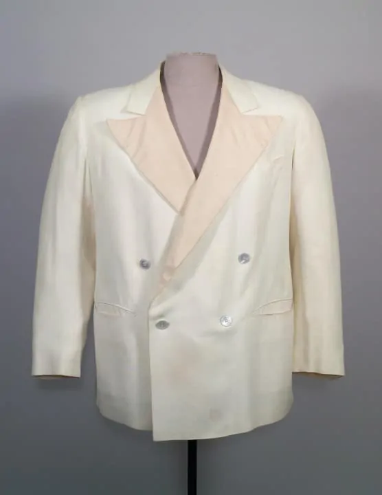 4x1 Double-breasted, white linen dinner jacket by Stephen Brod March 15, 1947