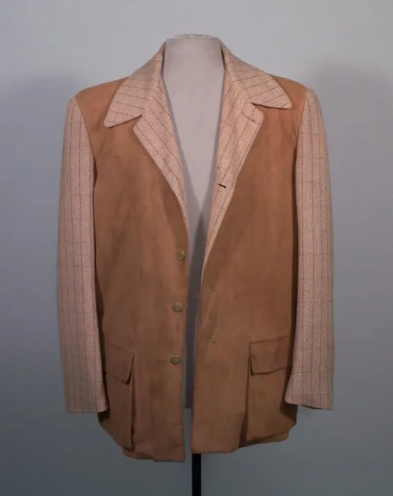 Single-breasted, leather and tan herringbone western style sports jacket.California Sportswear Co, LA 1950