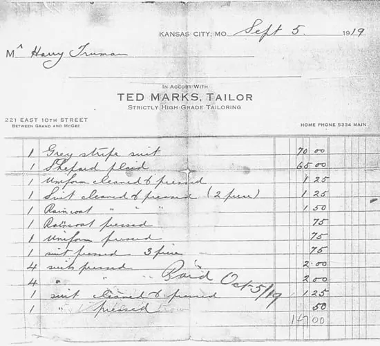 Tailor's Receipt from 1919
