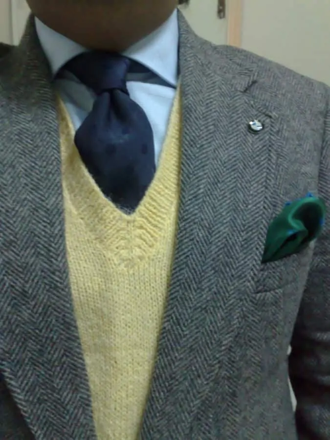 Grey, Blue & Yellow with Green Pocket Square