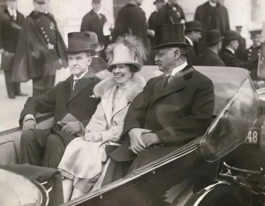 President Coolidge, Mrs. Coolidge and Senator Curtis on the way to the Capitol, March 4, 1925.