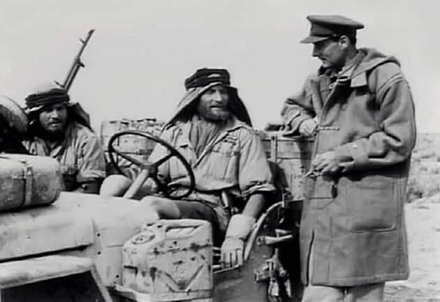 Sir David Stirling, founder of the SAS with Duffle Coat in the Desert