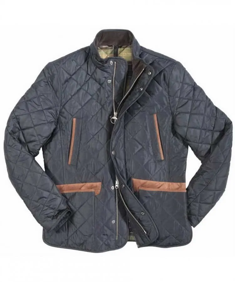 Quilted jacket with brown leather trims