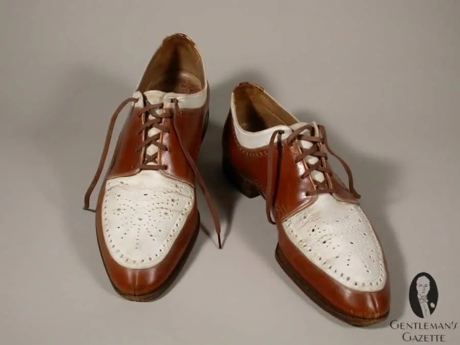 Interesting Norwegian style split toe derby spectator shoes by Ike Kempner Shoes for  Truman