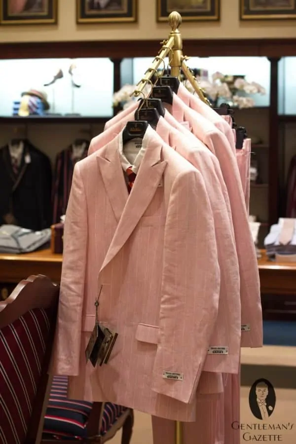 Pink striped linen suit