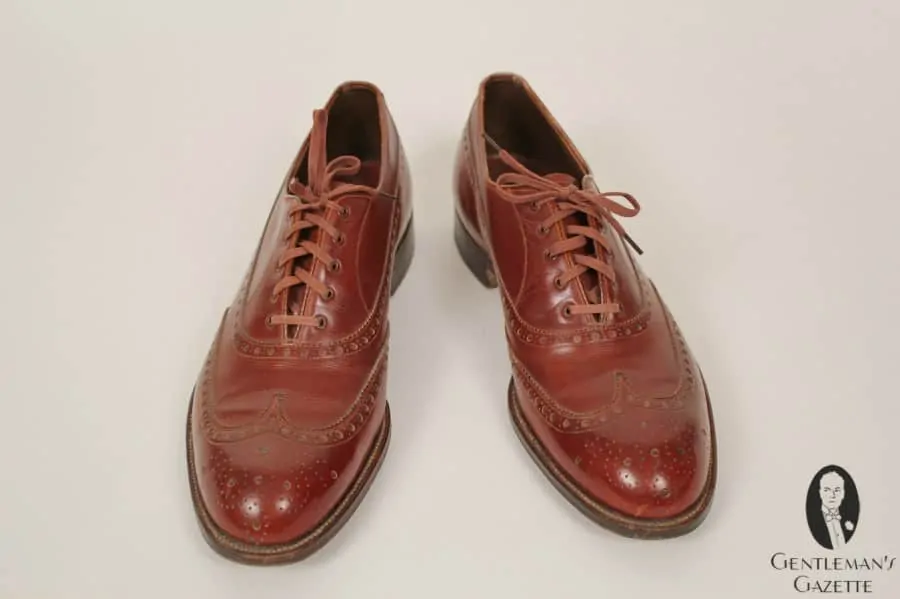 Reddish brown oxford wingtip brogue shoes - note the cross lacing