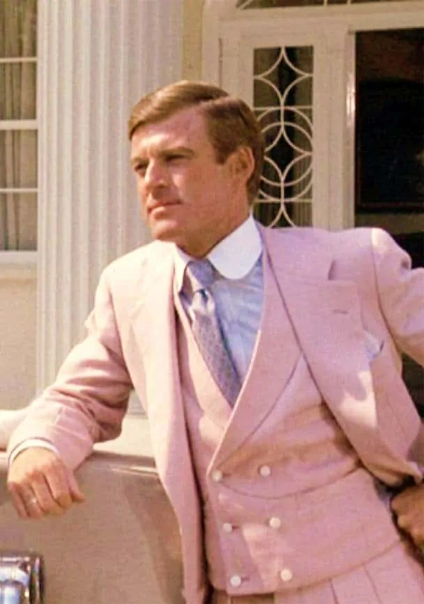 Robert Redford in Pink Striped suit with 6x3 double breasted vest