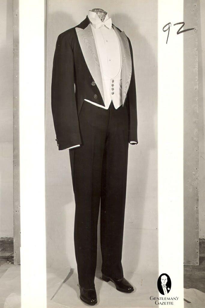 Original Brooks Brothers Tailcoat with Moire Silk Lapels - not sure if the silk lost its color or if it was always white