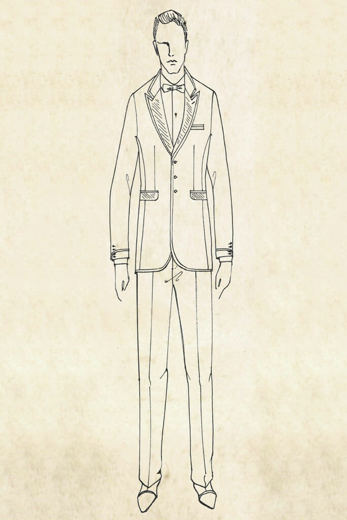 Original sketch from Brooks Brothers - note the flap pockets and cuffs