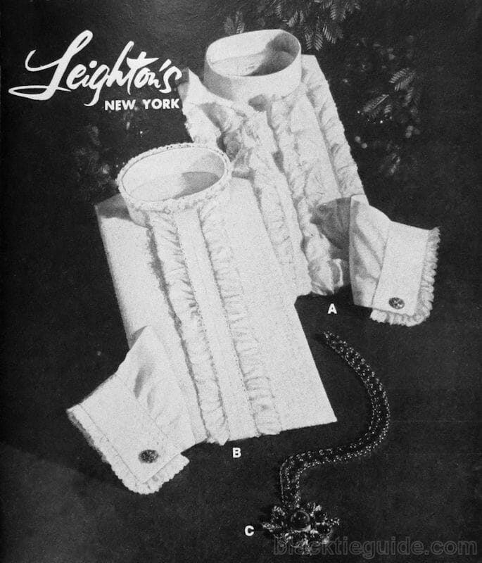 Ruffled evening shirt ad by Leighton's New York - Cotton batiste models Ruffles n Flourishes and Fancy Facade.