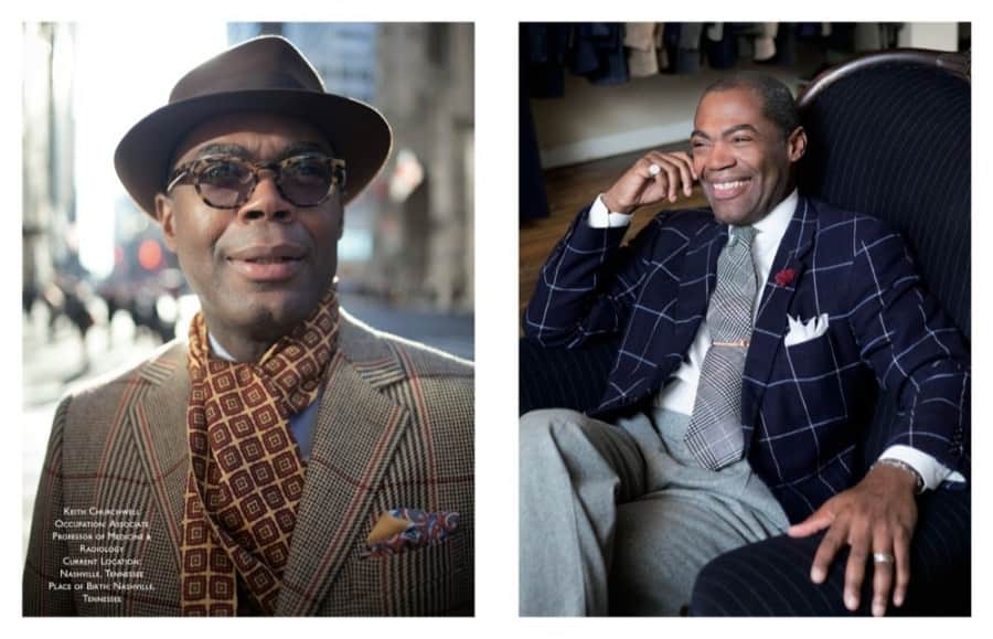 Dr Keith Churchwell in printed scarf, bold overplaid and paisley silk pocket square