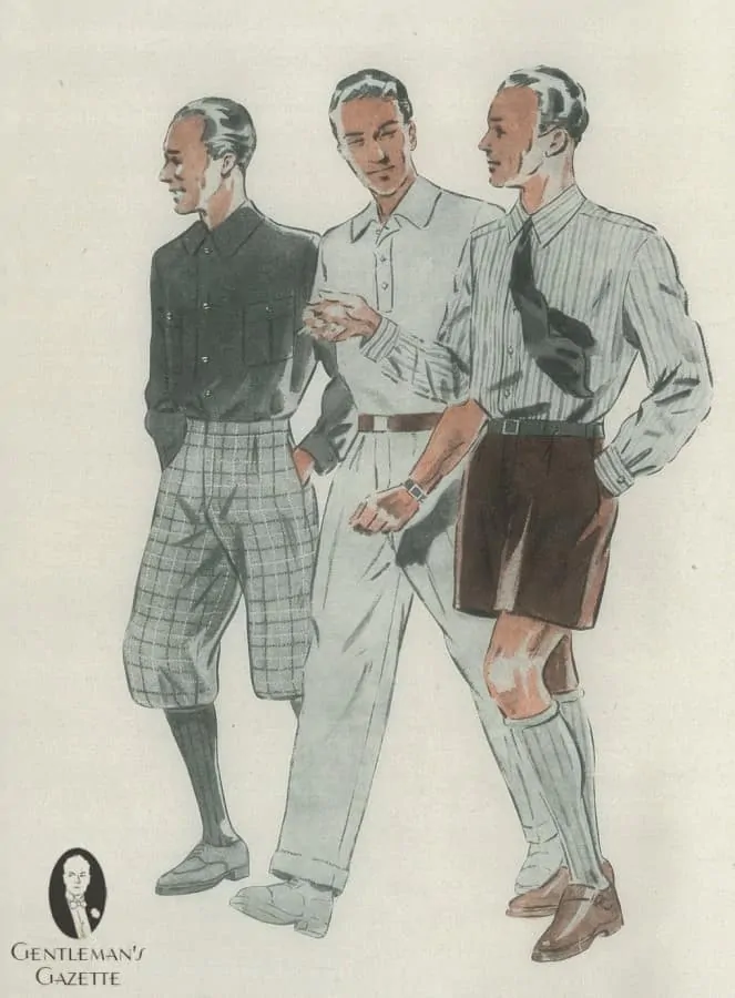 Knickerbocker trousers, and tie with long sleeved shirt & shorts