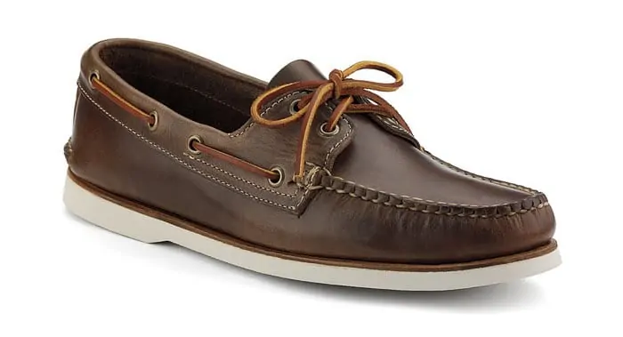 A dark brown Sperry boat shoe