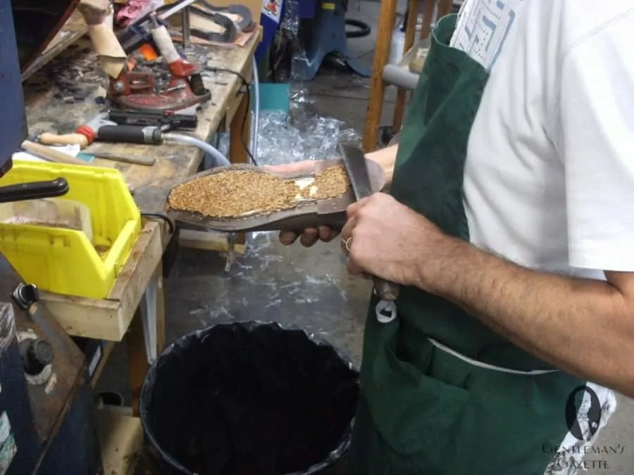 The cork footbed is applied