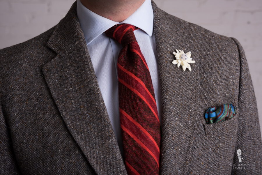 Brown Donegal Tweed with Donegal Tie, Silk Pocket Square and Edelweiss by Fort Belvedere