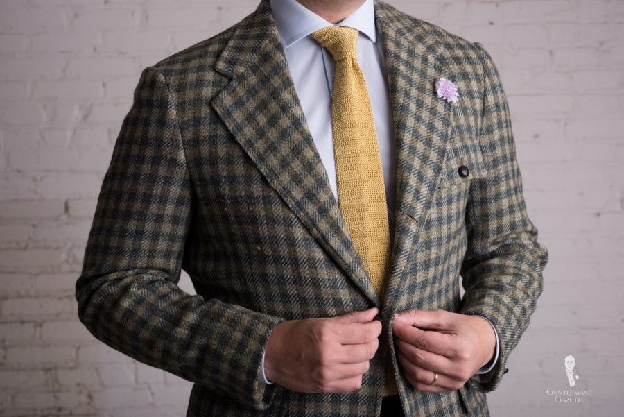 Checked Tweed in Green with flap pockets