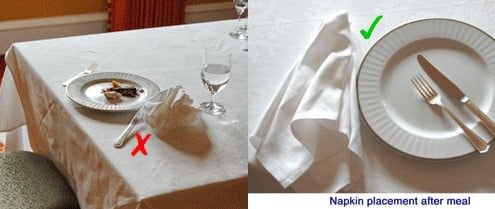 Napkin placement after meal