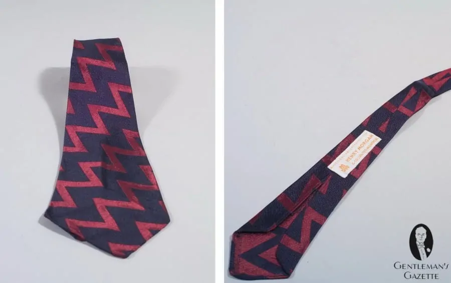 Bold Zig Zag tie in navy and red silk Made in England for Henry Morgan Montreal