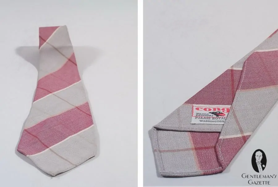 Cotton Tie in red, grey and beige