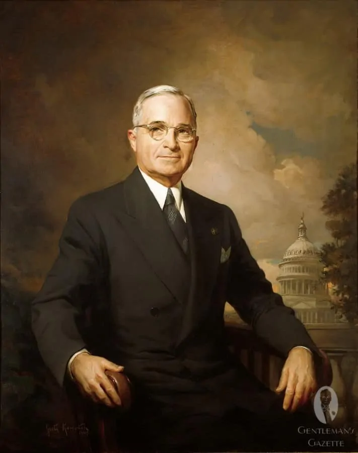 Harry Truman with black & white striped tie