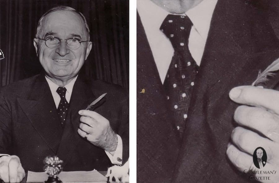 President Harry S Truman with Polka Dot Jacquard Tie
