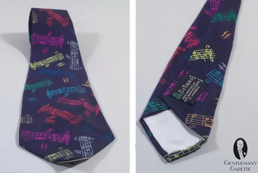 Printed Silk tie in purple with notes by DiTieri Miami Beach, Palm Beach, Ft